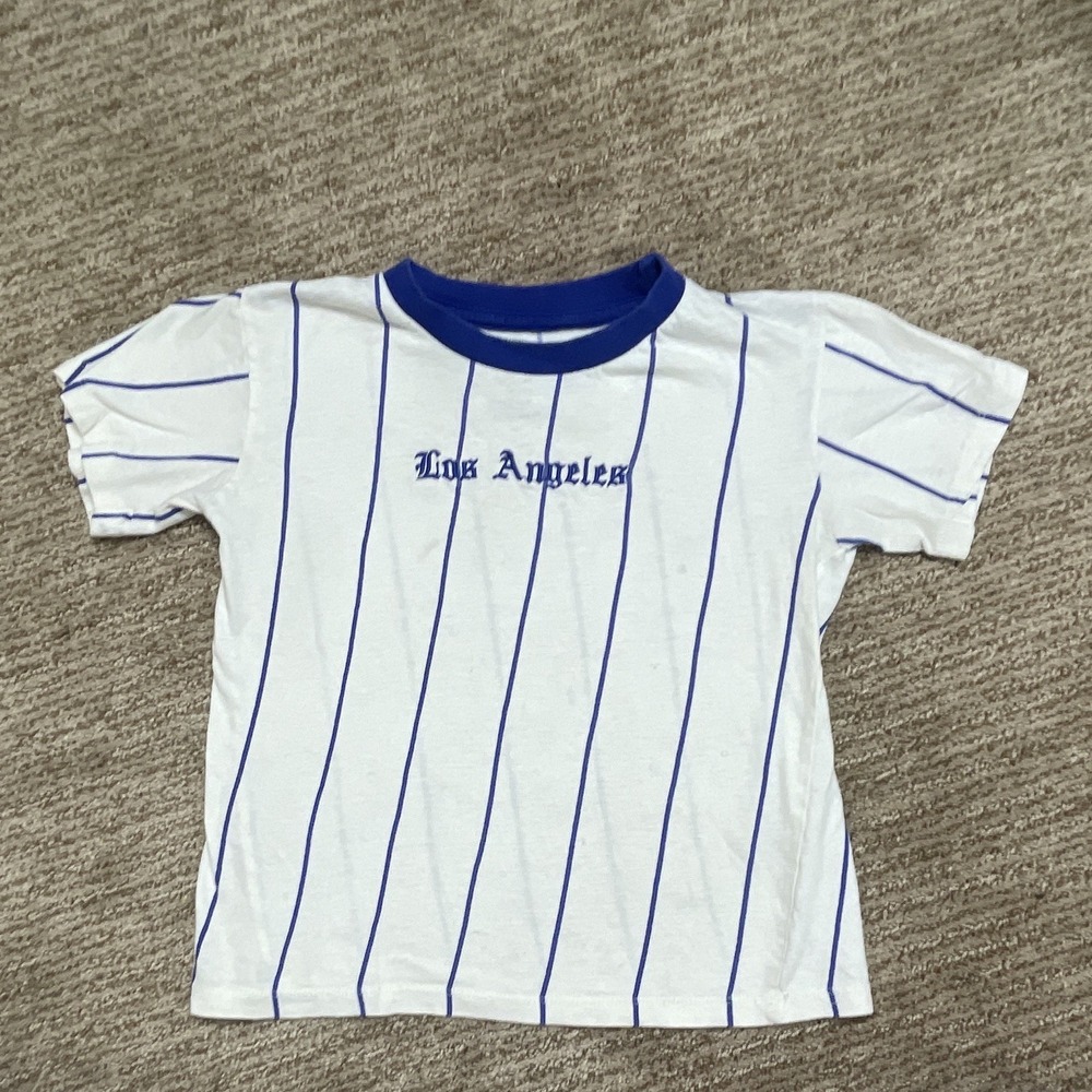 Eighty Eight Boys Striped T-Shirt White/Blue Crew Neck Short Sleeve Size 6